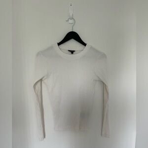 Elegant White Ribbed Long Sleeve Top